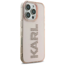Karl Lagerfeld IML iPhone 16 Pro dėklas su rhinestones logotipu – rožinis