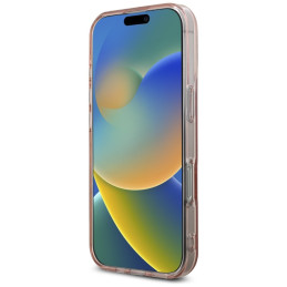 Karl Lagerfeld IML iPhone 16 Pro dėklas su rhinestones logotipu – rožinis