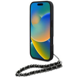 Karl Lagerfeld Saffiano kristalais ir grandinėle iPhone 16 Pro Max dėklas – juodas