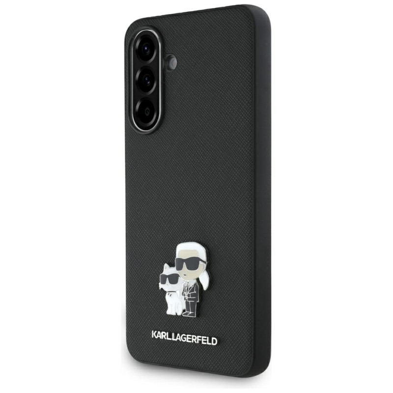 Karl Lagerfeld Saffiano dėklas su K&C metaliniu logotipu, skirtas Samsung Galaxy A36 - juodas