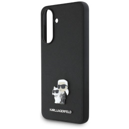 Karl Lagerfeld Saffiano dėklas su K&C metaliniu logotipu, skirtas Samsung Galaxy A36 - juodas