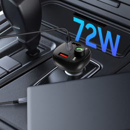 „Tech-Protect CC06“ 3 prievadų PD72W automobilinis įkroviklis su siųstuvu – juodas