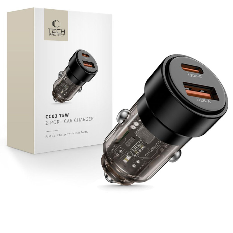 CC03 2 prievadų PD75W automobilinis įkroviklis - juodas