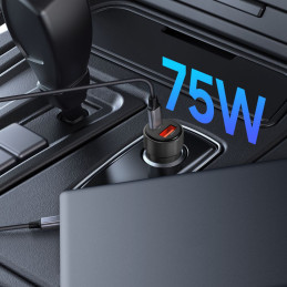 CC03 2 prievadų PD75W automobilinis įkroviklis - juodas