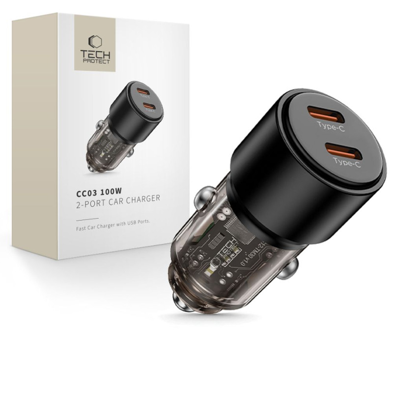 CC03 2 prievadų PD100W automobilinis įkroviklis - juodas