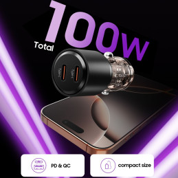 CC03 2 prievadų PD100W automobilinis įkroviklis - juodas