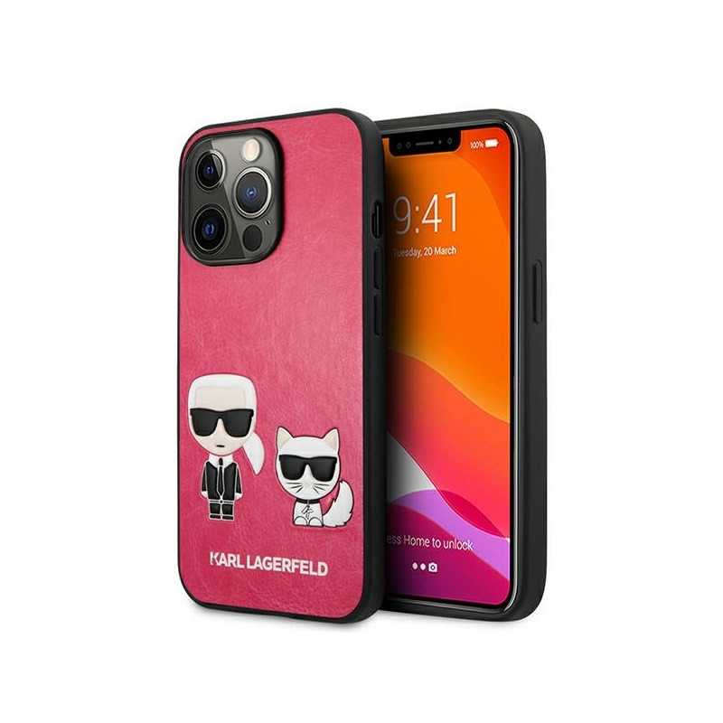 Karl Lagerfeld Ikonik Karl&Choupette dėklas, skirtas iPhone 13 Pro / iPhone 13 - fuksija