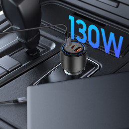 CC04 3 prievadų PD130W automobilinis įkroviklis – juodas