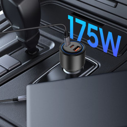 CC04 3 prievadų PD175W automobilinis įkroviklis – juodas