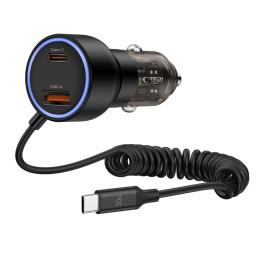 CC05 automobilinis įkroviklis su 2 prievadais PD60 W + USB-C laidas – juodas