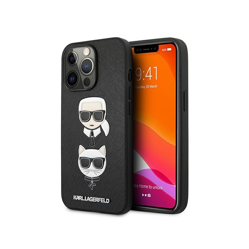Karl Lagerfeld Saffiano Karl&Choupette dėklas, skirtas iPhone 13 Pro / iPhone 13 - juodas