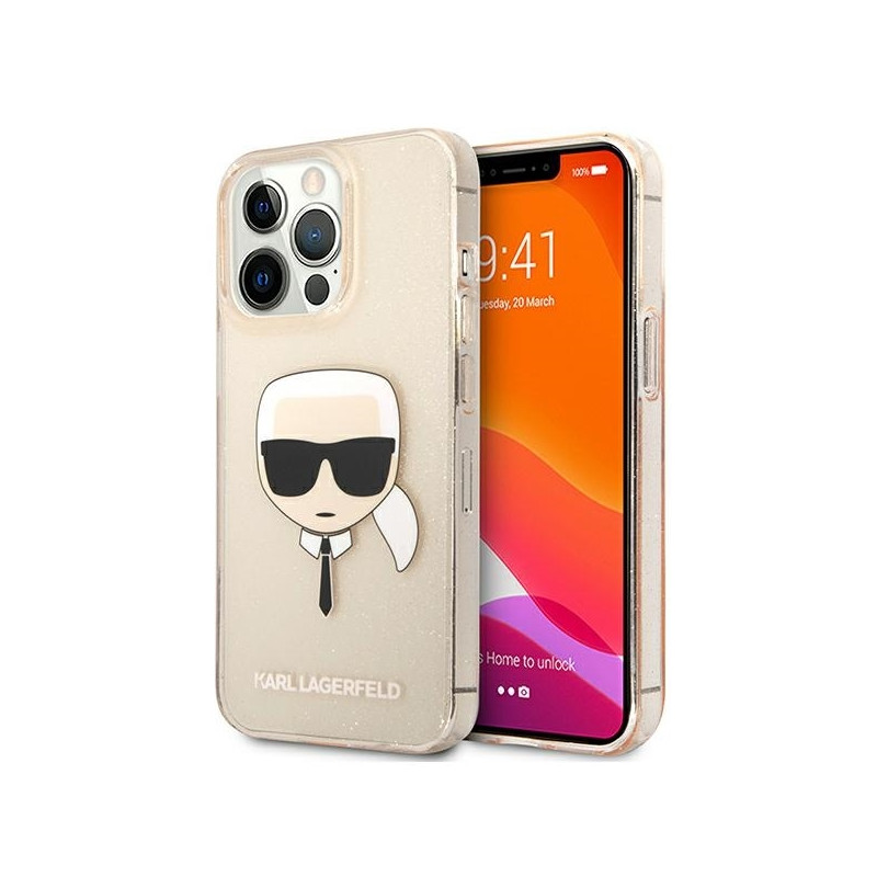 Karl Lagerfeld Glitter Karl& 39 s Head dėklas, skirtas iPhone 13 Pro Max - auksinis
