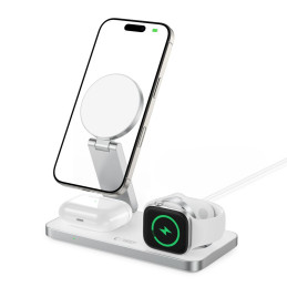 „Tech-Protect QI15W-A47 MagSafe 3in1“ indukcinis įkroviklis + USB-C laidas – baltas