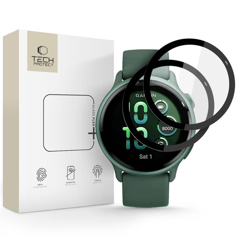 „Tech-Protect Glass Flex+“ 2 hibridinių stiklų pakuotė, skirta „Garmin Vivoactive 6“ – juoda