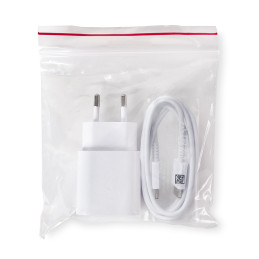 „Samsung“ 25 W EP-TA800EWE USB-C sieninis įkroviklis su „Samsung EP-DA705BWE USB-C / USB-C“ laido pakaitine pakuote – ba...