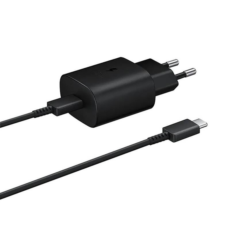 „Samsung“ 25 W EP-TA800EBE USB-C sieninis įkroviklis su „Samsung EP-DA705BBE“ USB-C / USB-C laido pakeitimo rinkiniu – j...