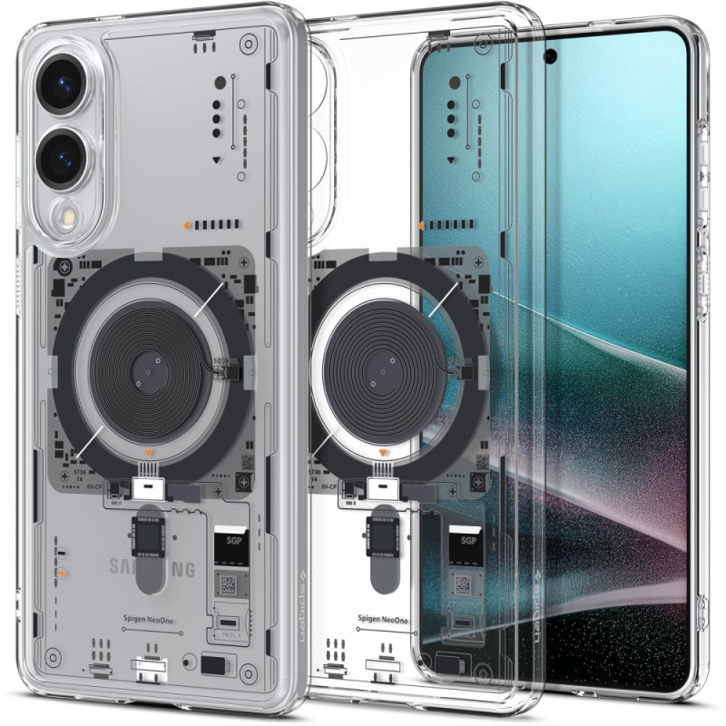 „Spigen Ultra Hybrid Mag“ dėklas su „MagSafe“ sąsaja, skirtas „Samsung Galaxy S25 Edge“ su spauda – skaidrus