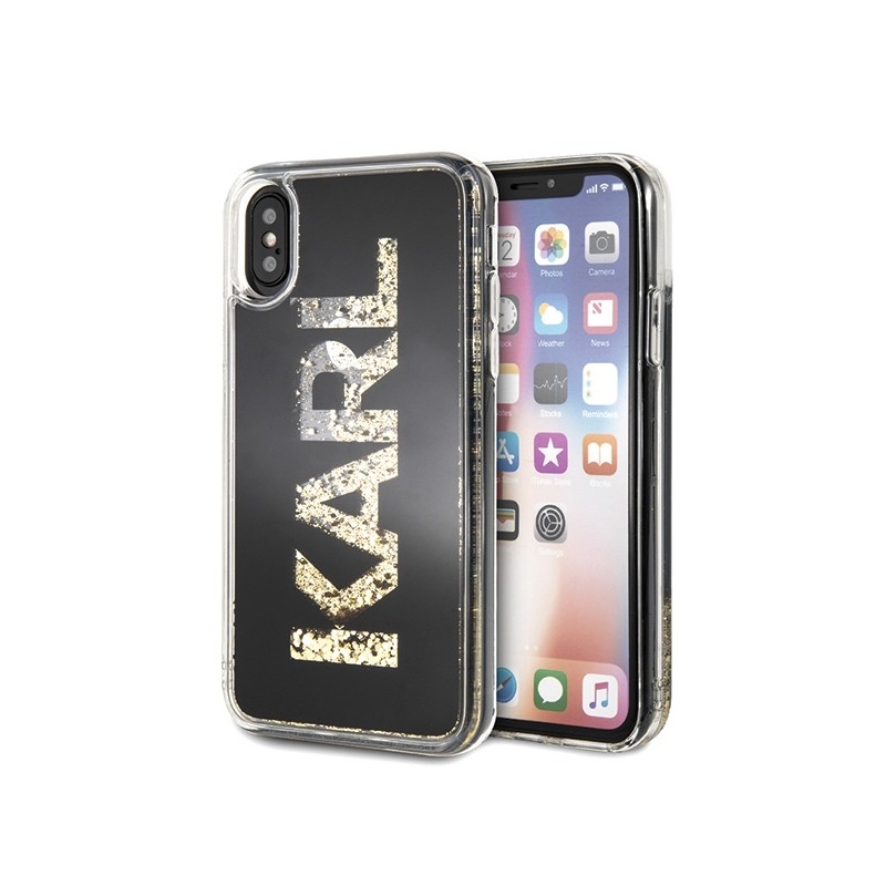 Etui Karl Lagerfeld Karl logo Glitter na iPhone X / Xs - czarne