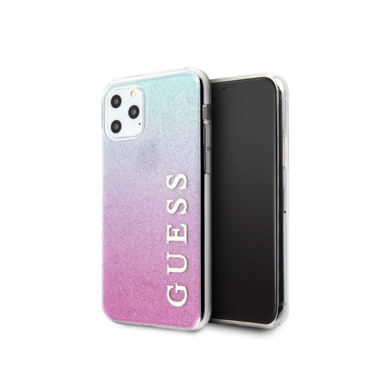 „Guess“ blizgučių gradiento dėklas, skirtas „iPhone 11 Pro“ – rožinis ir mėlynas