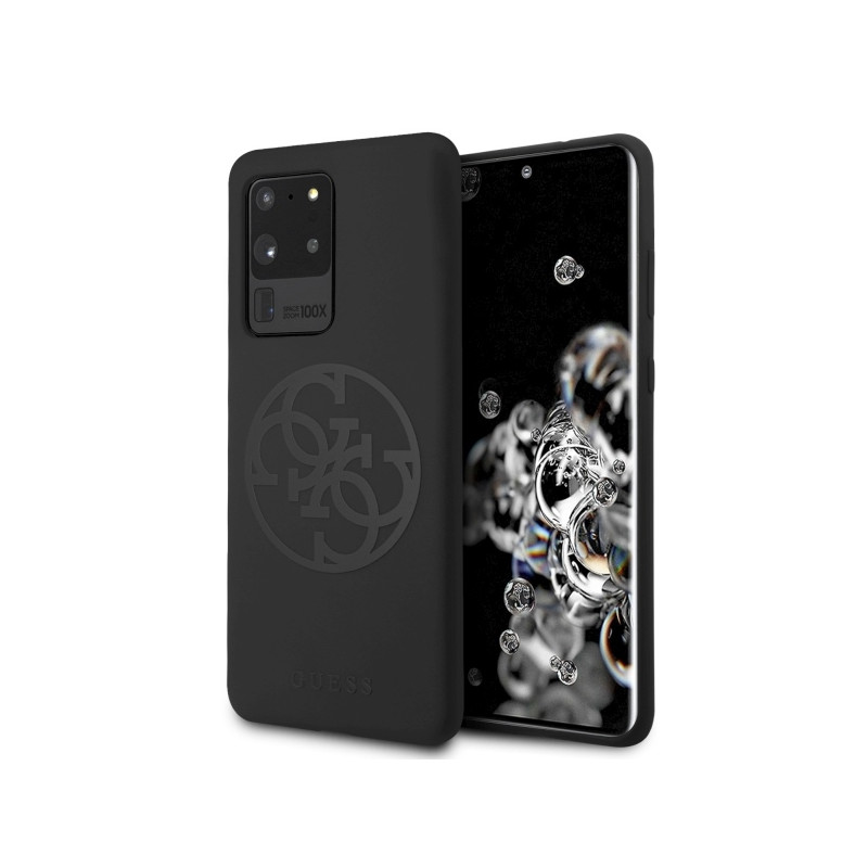 „Guess GUHCS69LS4GBK S20 Ultra G988“ juodas/ juodas kietas dėklas silikoninis 4G „Tone On Tone“