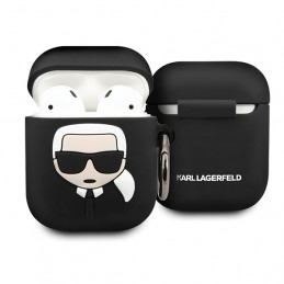 Karl Lagerfeld silikoninis „Ikonik“ dėklas, skirtas „AirPods 1/ 2“ ausinėms – juodas