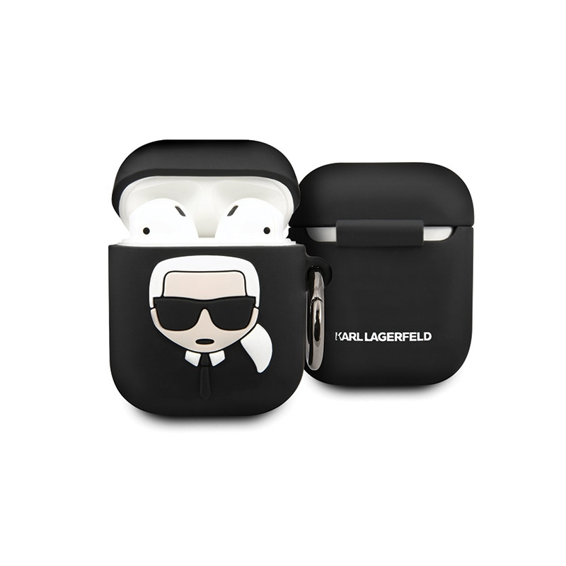 Karl Lagerfeld silikoninis „Ikonik“ dėklas, skirtas „AirPods 1/ 2“ ausinėms – juodas