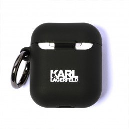 Karl Lagerfeld silikoninis „Ikonik“ dėklas, skirtas „AirPods 1/ 2“ ausinėms – juodas