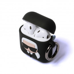 Karl Lagerfeld silikoninis „Ikonik“ dėklas, skirtas „AirPods 1/ 2“ ausinėms – juodas