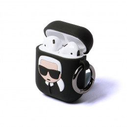 Karl Lagerfeld silikoninis „Ikonik“ dėklas, skirtas „AirPods 1/ 2“ ausinėms – juodas