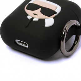 Karl Lagerfeld silikoninis „Ikonik“ dėklas, skirtas „AirPods 1/ 2“ ausinėms – juodas