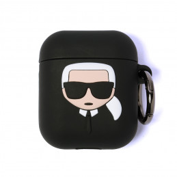 Karl Lagerfeld silikoninis „Ikonik“ dėklas, skirtas „AirPods 1/ 2“ ausinėms – juodas