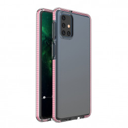 „Spring Case“ gelio dėklas su spalvingu rėmeliu, skirtas „Samsung Galaxy M31s“, šviesiai rožinis