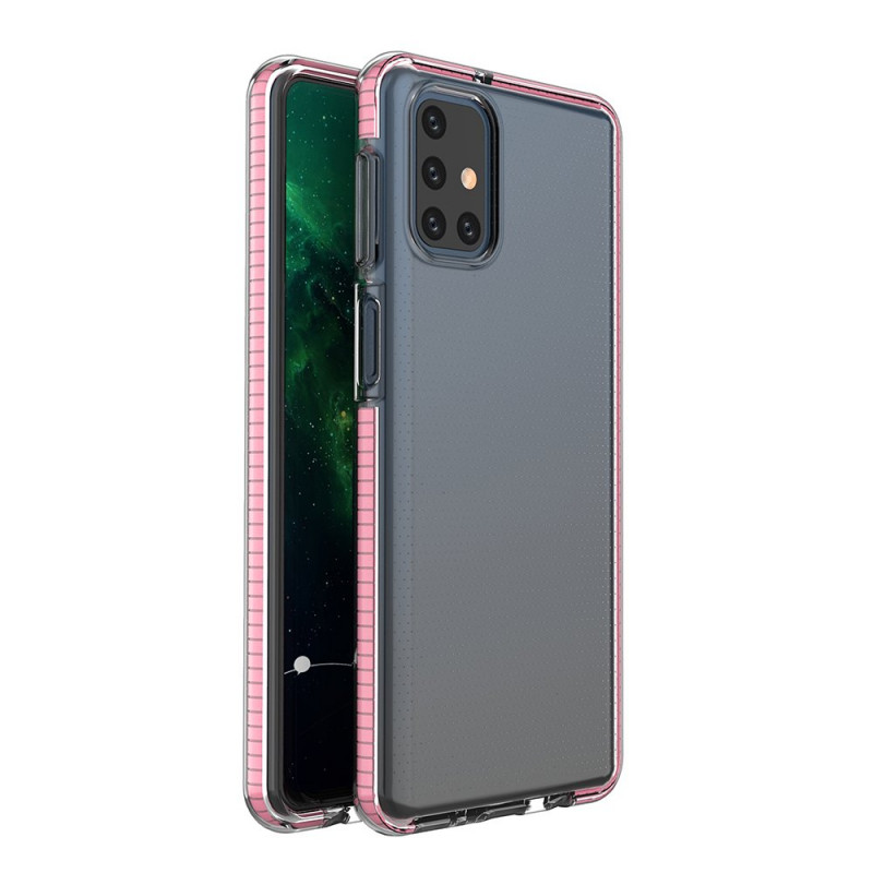 „Spring Case“ gelio dėklas su spalvingu rėmeliu, skirtas „Samsung Galaxy M31s“, šviesiai rožinis