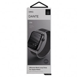 „Uniq Dante“ nerūdijančio plieno dirželis, skirtas „Apple Watch 1/ 2/ 3/ 4/ 5/ 6/ 7/ 8/ SE/ SE2 42/ 44/ 45 mm“ – grafito...