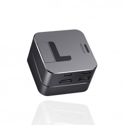 „Hub Joyroom S-H121“ USB-C stovas – USB-A 3.0 / RJ45 / HDMI / USB-C / Thunderbolt, skirtas „MacBook Pro“ – pilkas