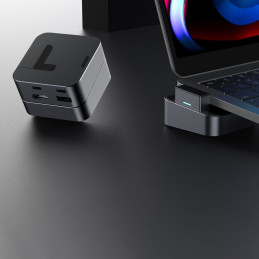 „Hub Joyroom S-H121“ USB-C stovas – USB-A 3.0 / RJ45 / HDMI / USB-C / Thunderbolt, skirtas „MacBook Pro“ – pilkas