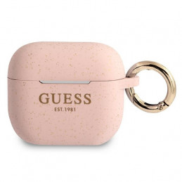 Guess GUA3SGGEP AirPods 3 dėklas su rožiniais blizgučiais, silikoninis