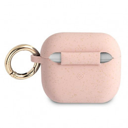 Guess GUA3SGGEP AirPods 3 dėklas su rožiniais blizgučiais, silikoninis