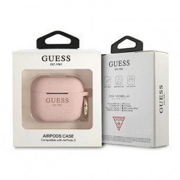 Guess GUA3SGGEP AirPods 3 dėklas su rožiniais blizgučiais, silikoninis