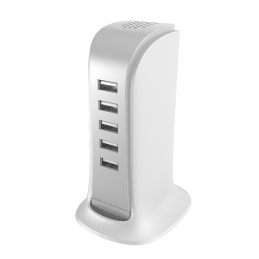 Dudao 5x USB sieninis įkroviklis su integruotu ES maitinimo laidu, baltas (A5EU)