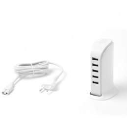 Dudao 5x USB sieninis įkroviklis su integruotu ES maitinimo laidu, baltas (A5EU)