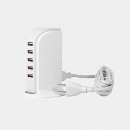 Dudao 5x USB sieninis įkroviklis su integruotu ES maitinimo laidu, baltas (A5EU)