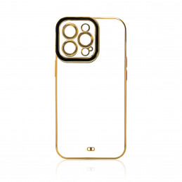 Madingas „iPhone 13 Pro Max“ gelio dėklas su auksiniu rėmeliu, juodas