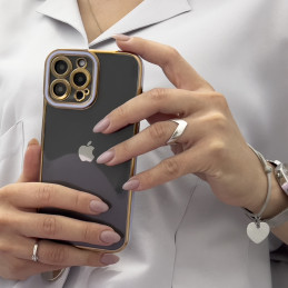 Madingas „iPhone 13 Pro Max“ gelio dėklas su auksiniu rėmeliu, juodas