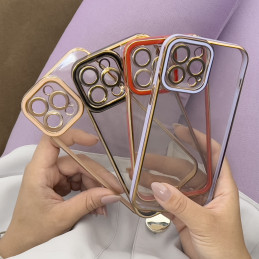 Madingas „iPhone 13 Pro Max“ gelio dėklas su auksiniu rėmeliu, juodas