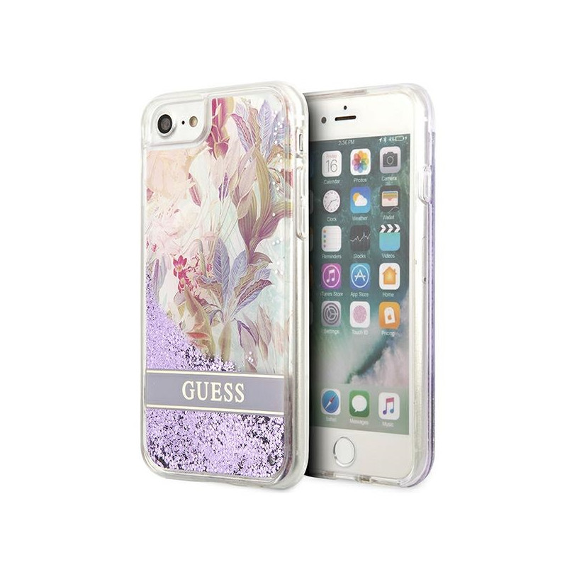 „Guess“ skystų blizgučių dėklas su gėlėmis, skirtas „iPhone SE 2022 / SE 2020 / 7 / 8“ – violetinis