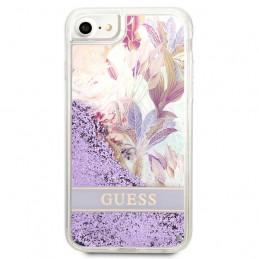 „Guess“ skystų blizgučių dėklas su gėlėmis, skirtas „iPhone SE 2022 / SE 2020 / 7 / 8“ – violetinis