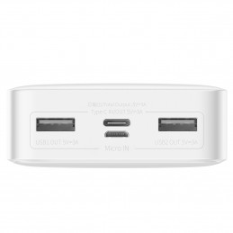 „Baseus Bipow“ nešiojama baterija su greito įkrovimo funkcija 20000mAh 15W, balta (užsienio leidimas) + USB-A - Micro US...