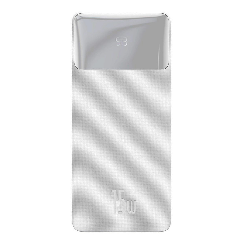 „Baseus Bipow“ nešiojama baterija su ekranu, 30000mAh, 15W, balta (užsienio leidimas) + USB-A - Micro USB laidas, 0,25 m...