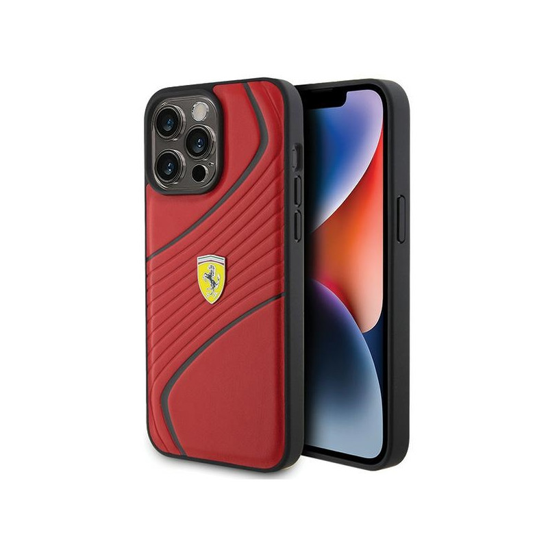 „Ferrari Twist“ metalinis logotipo dėklas, skirtas „iPhone 15 Pro Max“ – raudonas